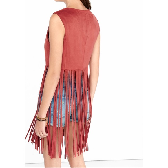 NWOT Express Faux Suede Rust Fringe Vest - Picture 2 of 5